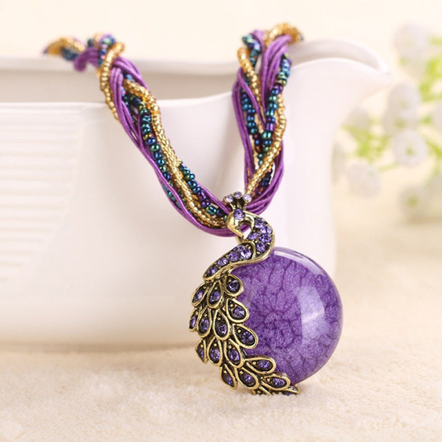 Cindiry Women Necklaces Female Clavicle Short Chain Fashion Stone Pendant Necklaces Peacock Decoration Rough Necklace P3