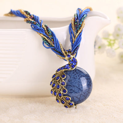 Cindiry Women Necklaces Female Clavicle Short Chain Fashion Stone Pendant Necklaces Peacock Decoration Rough Necklace P3