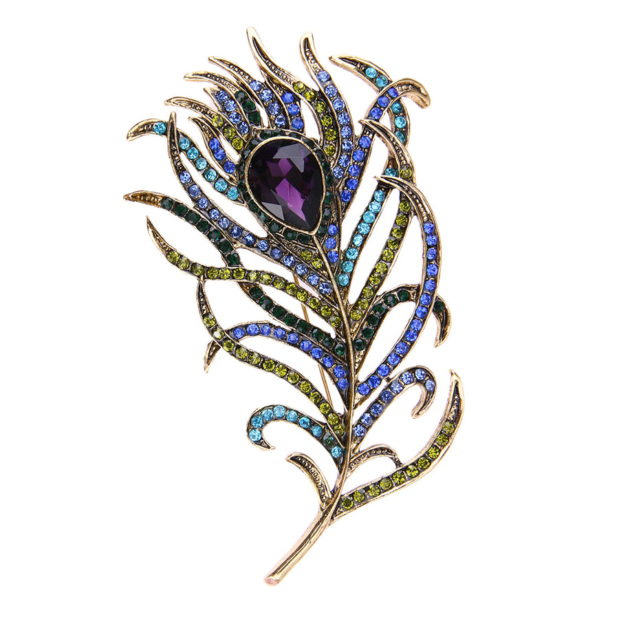 Crystal Peacock Feathers Brooch Boho Enamel Pins Deep Blue 63*107mm Brooches Wedding Accessories 2017 New Arrival