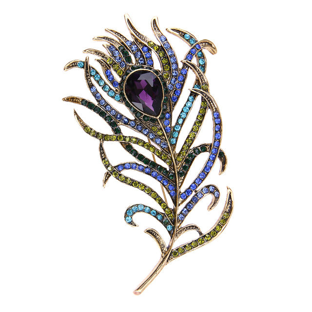 Crystal Peacock Feathers Brooch Boho Enamel Pins Deep Blue 63*107mm Brooches Wedding Accessories 2017 New Arrival
