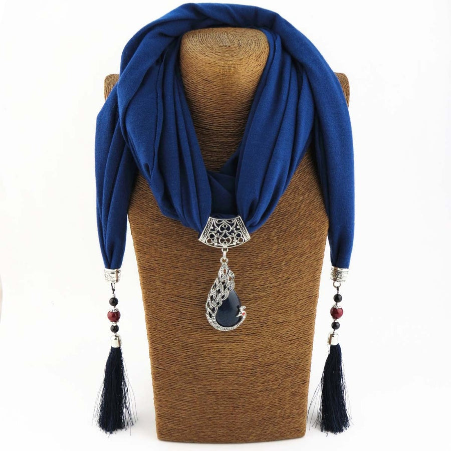 KMVEXO Vintage Scarf Necklace Natural Stone Peacock Pendant for Women Fringe Tassel Necklaces 2018 New Statement Jewelry Bijoux