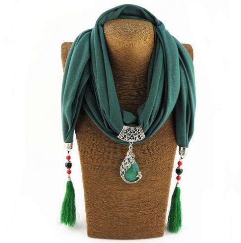 KMVEXO Vintage Scarf Necklace Natural Stone Peacock Pendant for Women Fringe Tassel Necklaces 2018 New Statement Jewelry Bijoux