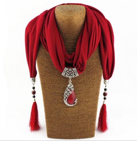 KMVEXO Vintage Scarf Necklace Natural Stone Peacock Pendant for Women Fringe Tassel Necklaces 2018 New Statement Jewelry Bijoux