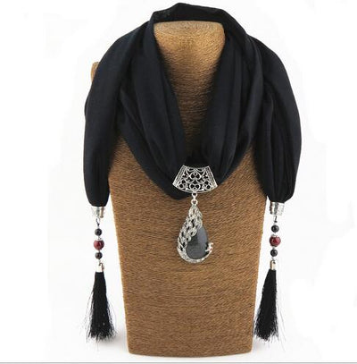 KMVEXO Vintage Scarf Necklace Natural Stone Peacock Pendant for Women Fringe Tassel Necklaces 2018 New Statement Jewelry Bijoux
