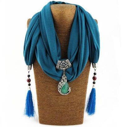 KMVEXO Vintage Scarf Necklace Natural Stone Peacock Pendant for Women Fringe Tassel Necklaces 2018 New Statement Jewelry Bijoux